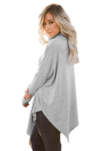 Gray Soft Faux Poncho High Neck Sweater