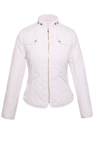 White Diamond Plaid Quilted Cotton Jacket