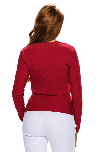 Red Sexy Crop Plunging Cross V Neck Stretch Knitwear Top
