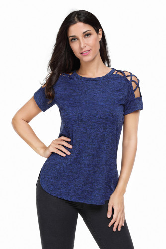 Blue Crisscross Detail Short Sleeve T-shirt