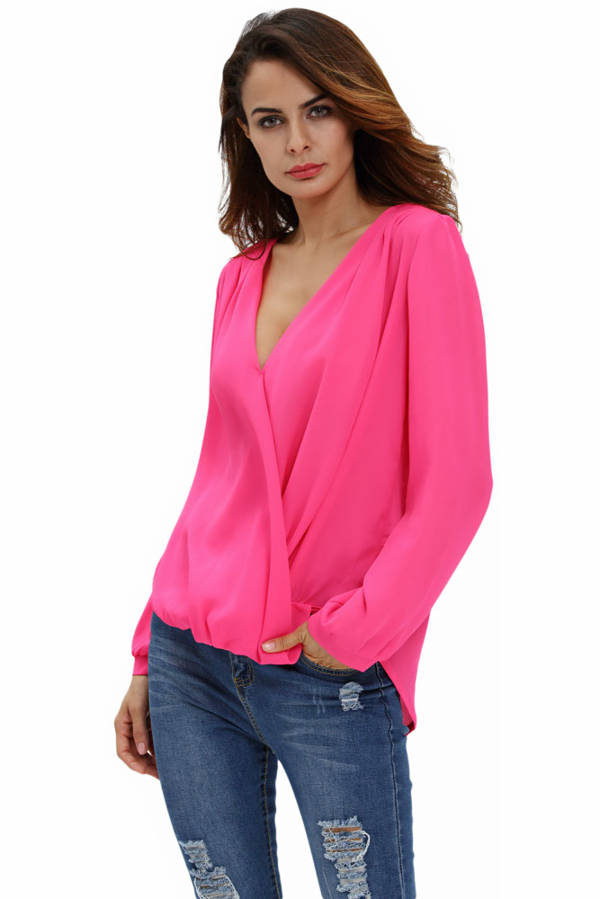 Stylish Rosy Crochet Back Wrap Front Blouse