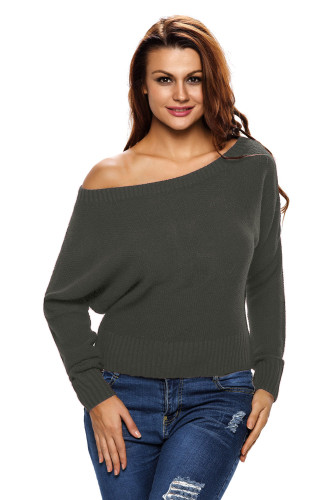 Grey Off Shoulder Lightweight Chunky Sweater