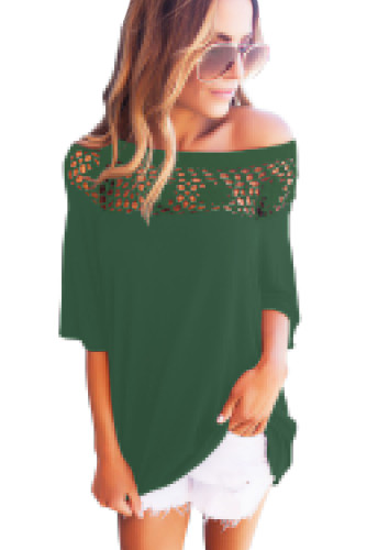 Army Green Crochet Neckline Top