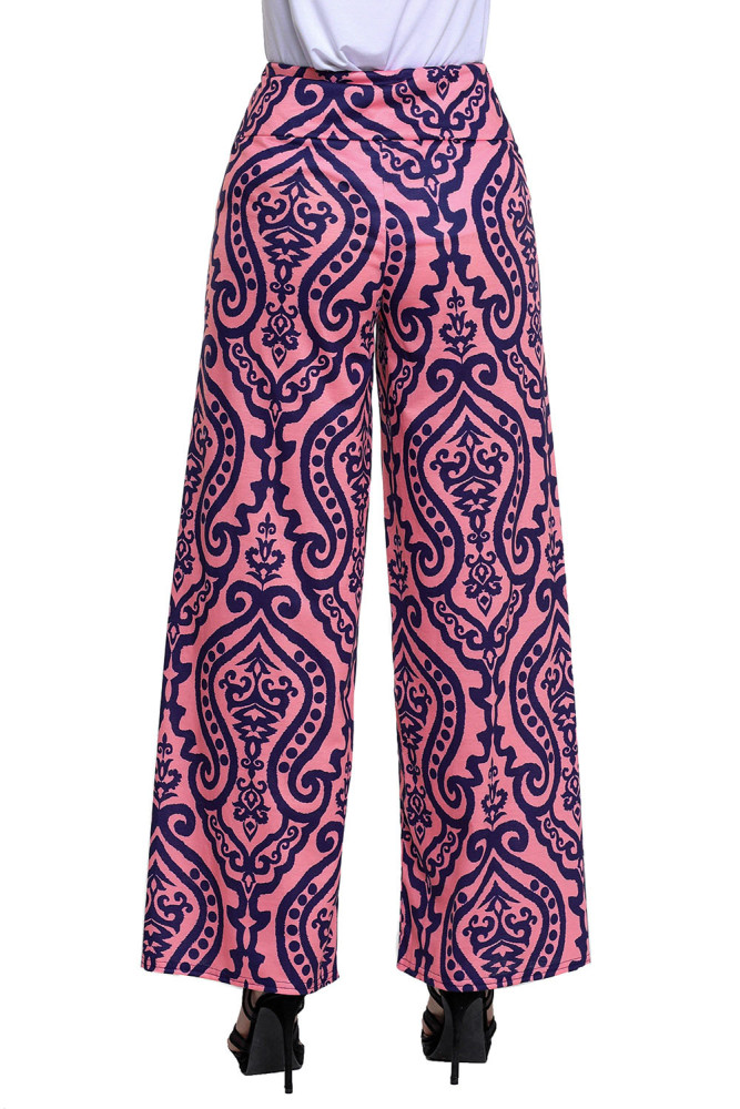 Damask Print Pink Palazzo Pants