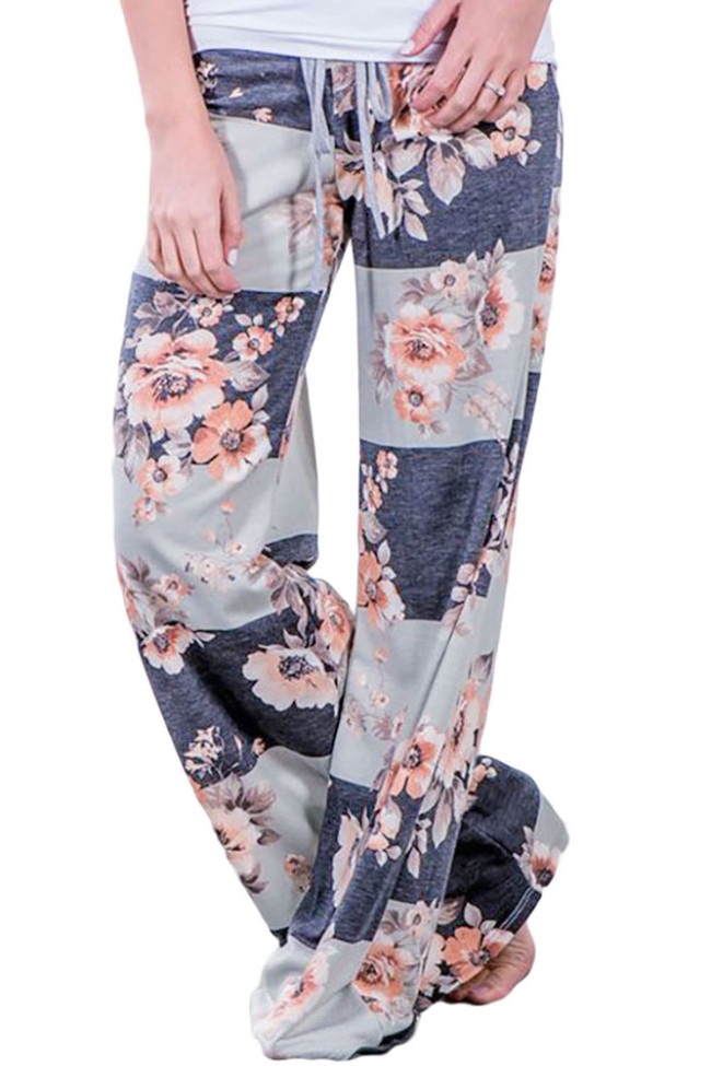 Grey Bold Stripes Flora Terry Wide Leg Pants