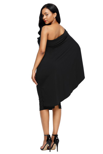 Black Batwing Sleeve One Shoulder Sheath Dress