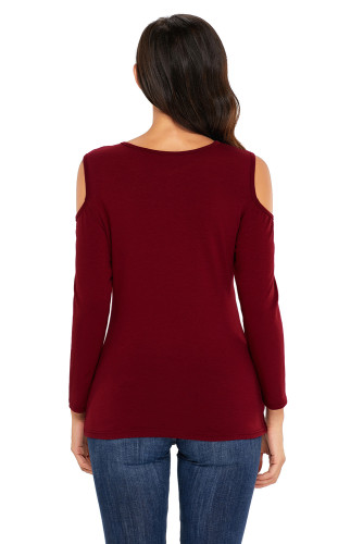 Burgundy Asymmetric Draped Cold Shoulder Top