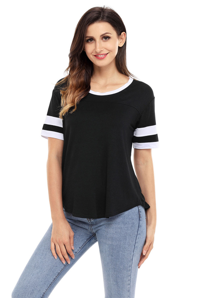 Black Short Sleeve Top with White Stripe