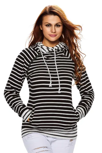 White Black Stripe Double Hooded Sweatshirt