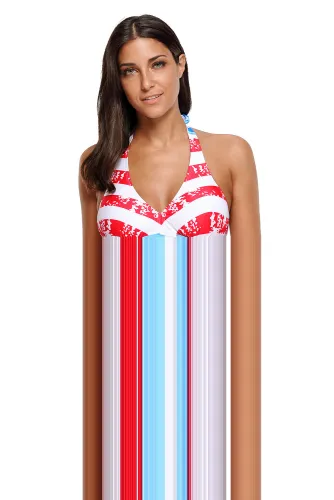 Patriot American Flag Pattern Halter Tankini Swimsuit