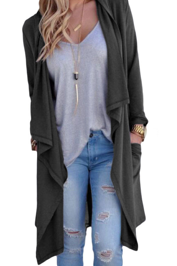 Grey Drapery Open Front Back Slit Oversize Coat