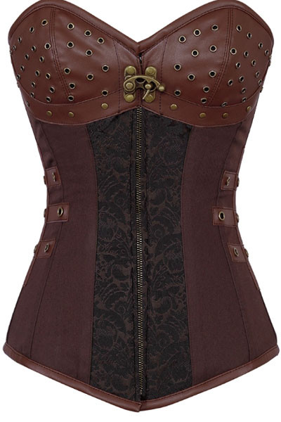 Brown 12 Steel Bones Steampunk Corset with Thong