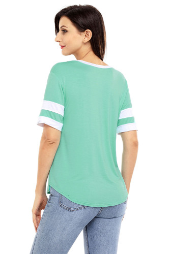 Mint Short Sleeve Top with White Stripe
