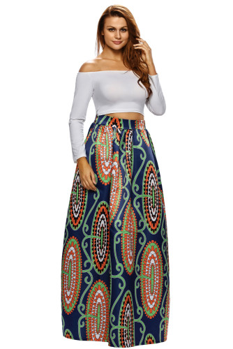 Abstract Floral African Print Navy Maxi Skirt