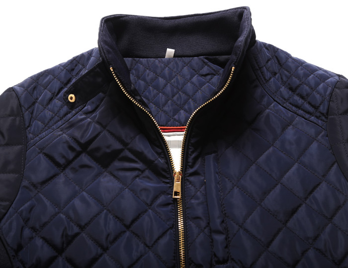 Navy Diamond Quilted High Neck Cotton Jacket