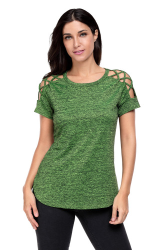 Green Crisscross Detail Short Sleeve T-shirt