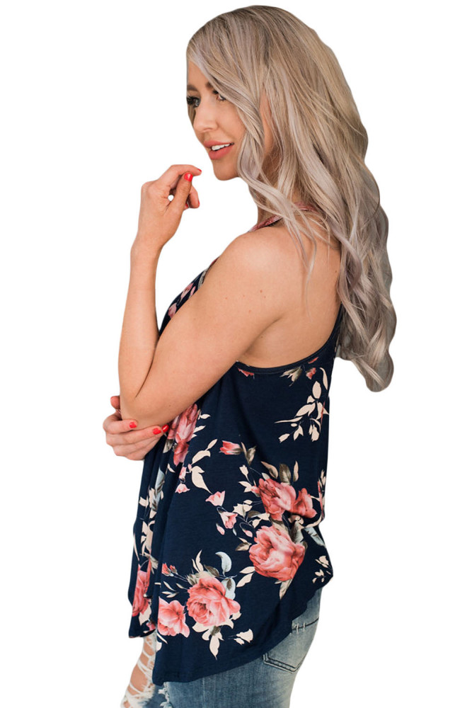Navy Floral Print Flowy Tank Top