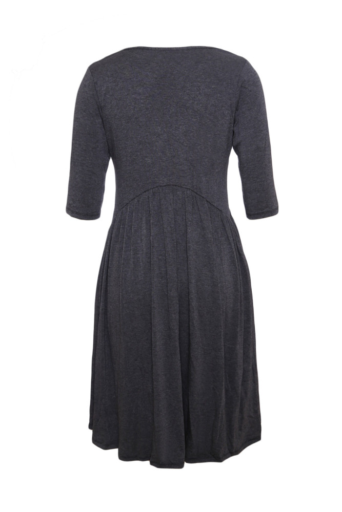 Gray 3/4 Sleeve Draped Swing Dress