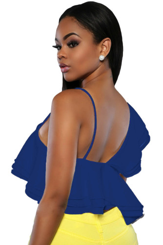 Blue Ruffle Luxe Crop Top