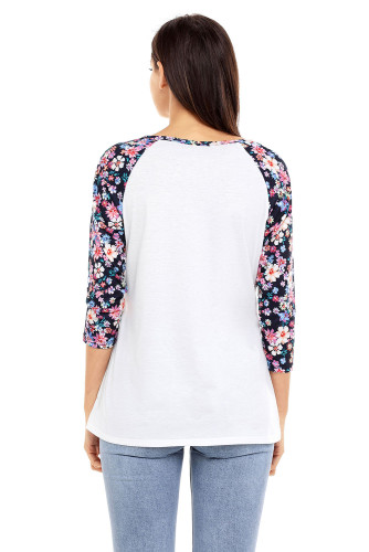 Floral Print Raglan Sleeve White Top