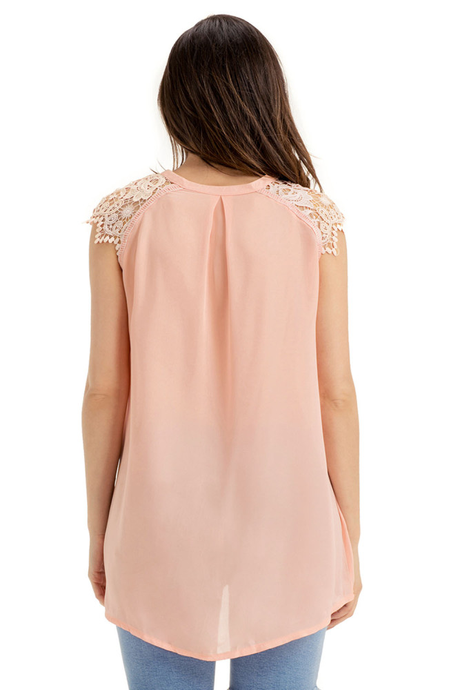 Pinkish Lace Sleeves Lace up Tunic Top
