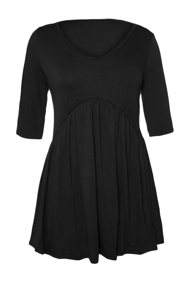Black 3/4 Sleeve Babydoll Tops