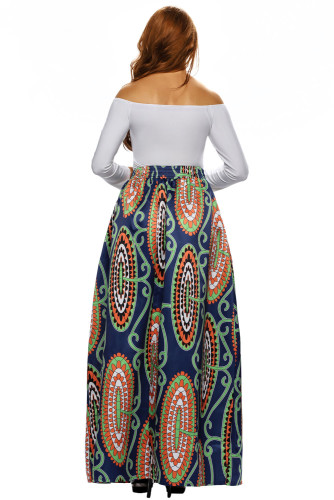 Abstract Floral African Print Navy Maxi Skirt