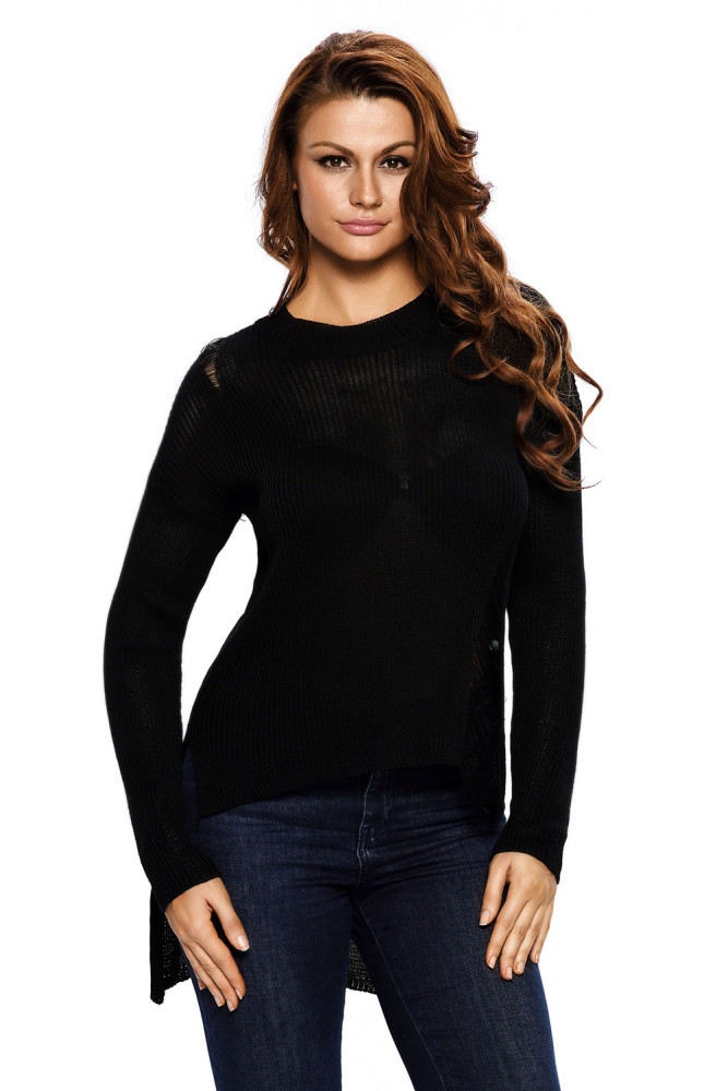 Black Sheer Knit Tangled Long Tail Sweater