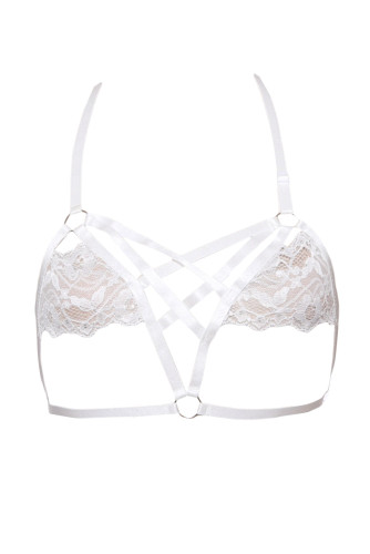 White Half Cups of Halter Lace Bralette