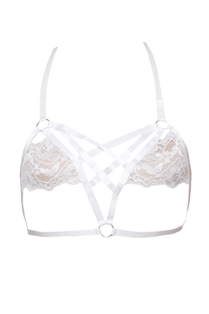 White Half Cups of Halter Lace Bralette
