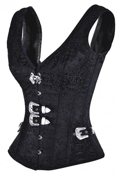 Black 12 Steel Bone Brocade Vested Corset