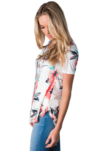 Short Sleeve Round Neck Floral Printed Womens T-shirt