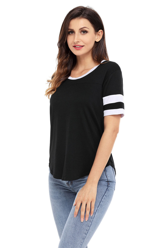 Black Short Sleeve Top with White Stripe