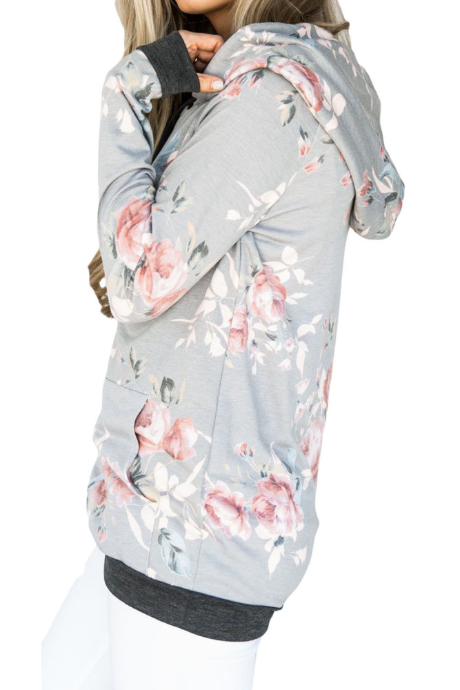Casual Floral Printed Hoodie