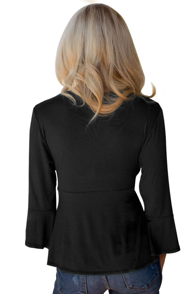 Black Bell Sleeve Wrap Front Tunic