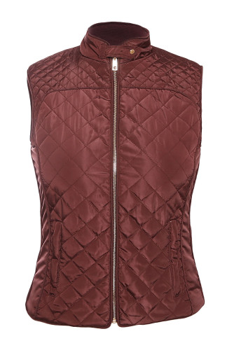 Burgundy High Neck Diamond Cotton Quilted Vest Coat