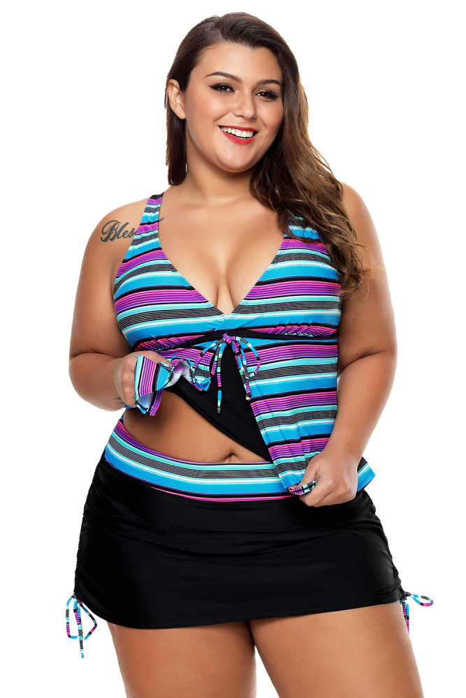 Multi Striped Tankini and Skirtini Swimsuit