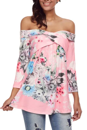 Pink Floral Off Shoulder Crisscross Top