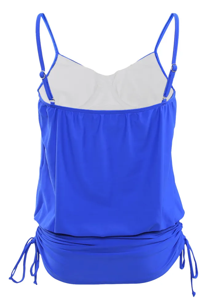 Blue Spaghetti Strap Tankini Swim Top