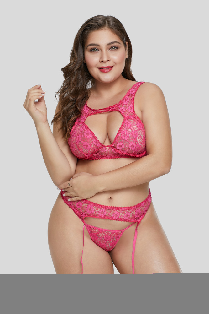Seductive Rosy Lace Bralette Garter Set
