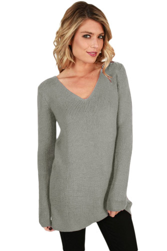 Gray Never Look Back Lace Up Sweater