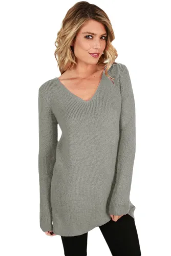 Gray Never Look Back Lace Up Sweater