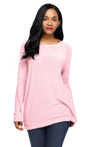 Pink Backless Twist Knit Long Sleeve Dolman Top