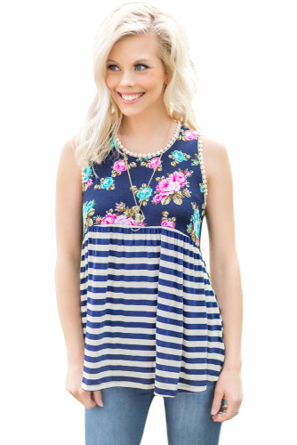 Navy Stripes and Floral Womens Tank