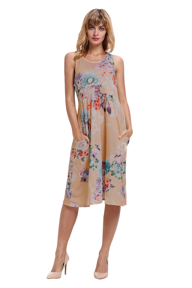Fall in Love with Floral Print Boho Dress in Light Coffee