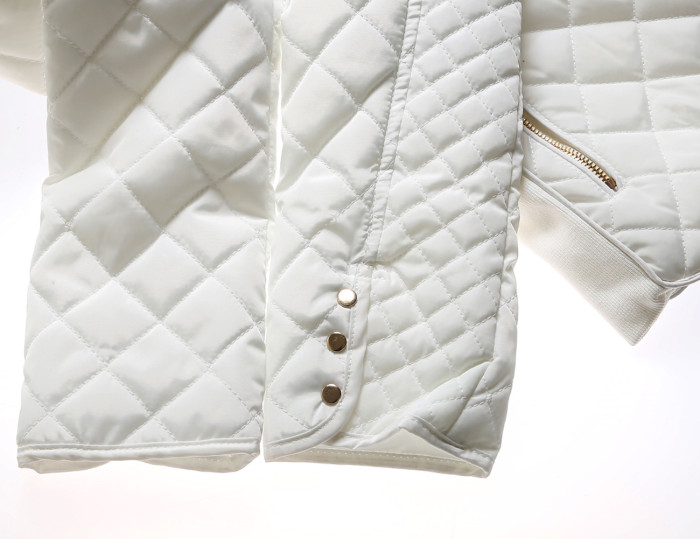 White Diamond Quilted High Neck Cotton Jacket