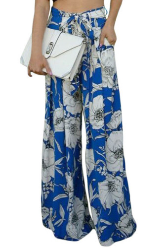 Blue White Floral Print Palazzo Pants