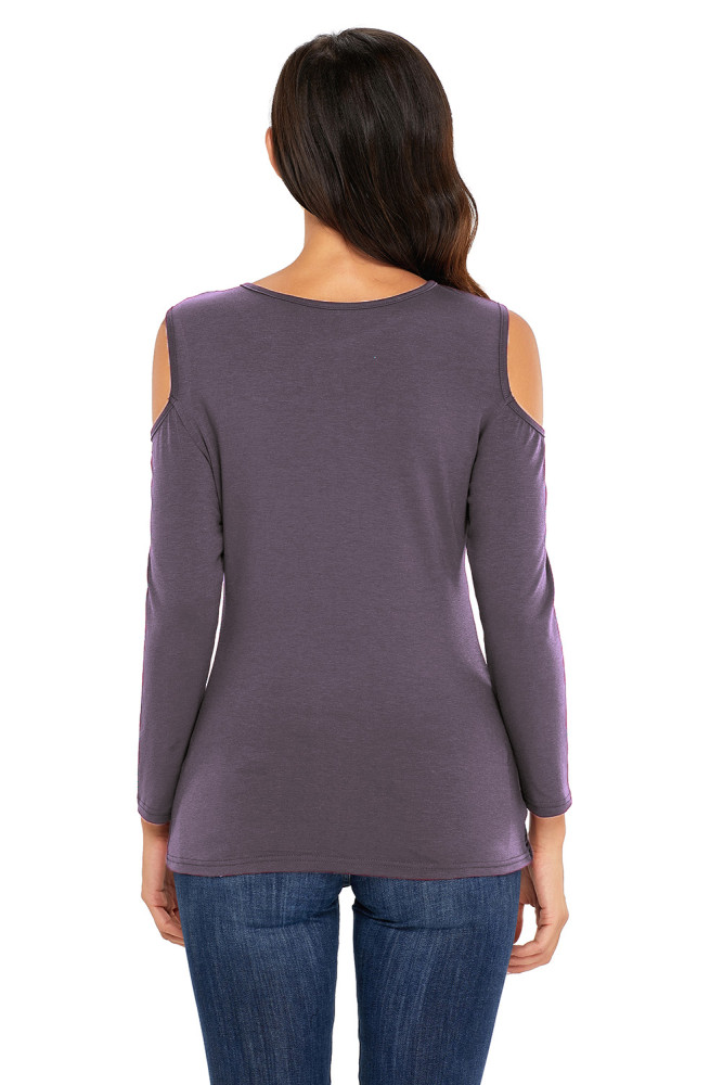 Grey Asymmetric Draped Cold Shoulder Top