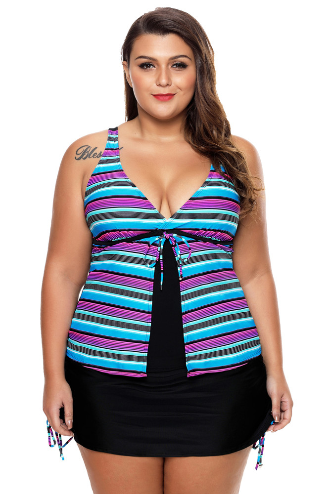 Multi Striped Tankini and Skirtini Swimsuit