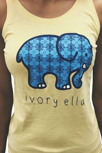 Yellow Womens Summer Paisley Elephant Print Vest